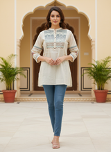 Ivory Elegance Embroidered Short Kurti