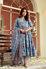 Begu Blue Floral Anarkali Suit Set