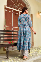 Begu Blue Floral Anarkali Suit Set