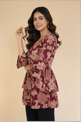 • Gulnaar Maroon Floral Peplum Style Kurti