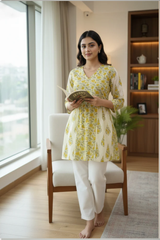 Aarika Mustard Meadow Printed Short Kurti
