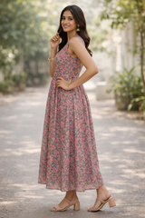 Anokhi Rosé Garden Sleeveless Maxi Dress