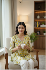 Aarika Mustard Meadow Printed Short Kurti