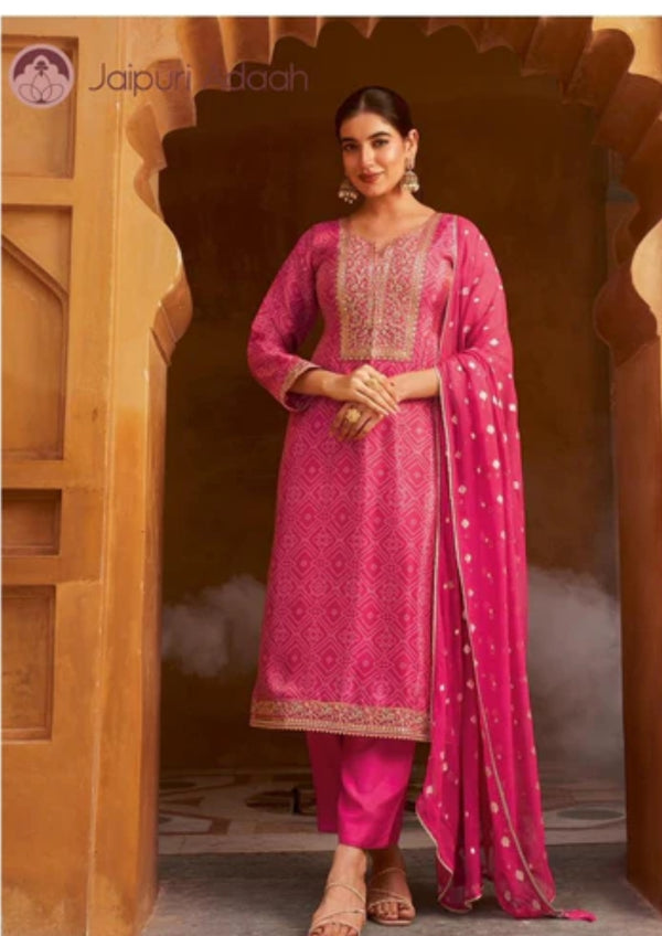 Sawari purple tissue silk embroidered suit set with silk dupatta