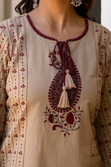 Meherzaad Beige Motif Kurta with Graceful Wine Farshi Salwar Set
