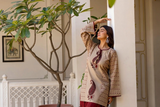Meherzaad Beige Motif Kurta with Graceful Wine Farshi Salwar Set