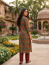 Gulrez Rajsi Vatika Maroon Cotton Suit Set With Cotton Dupatta