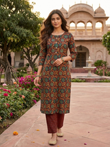 Gulrez Rajsi Vatika Maroon Cotton Suit Set With Cotton Dupatta