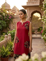 Zarika Maroon Bloom Cotton Kurta Pant Set