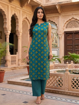 Meher Teal Traditional Print  Cotton Co-Ord Set