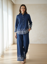 Azure Indigo Embroidered Denim Co-Ord Set