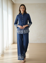 Azure Indigo Embroidered Denim Co-Ord Set