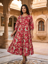 Laal Noor Baagh – Elegant Floral Tiered Dress