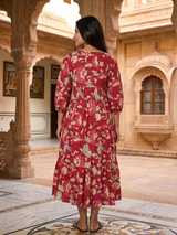 Laal Noor Baagh – Elegant Floral Tiered Dress