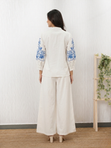 Ivory Blossom Blue Thread Embroidered Cotton Co-Ord Set