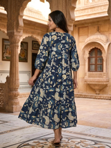 Noor Neel Vatika – Floral Tiered Cotton Dress