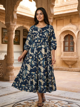 Noor Neel Vatika – Floral Tiered Cotton Dress