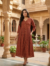 AanganRang Vintage Floral Cotton Dress