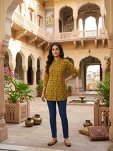 Sunehri Noor Mustard Ethnic Printed Short Kurti