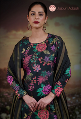 Sahara burgandy russian silk suit set with lace with zari dupatta