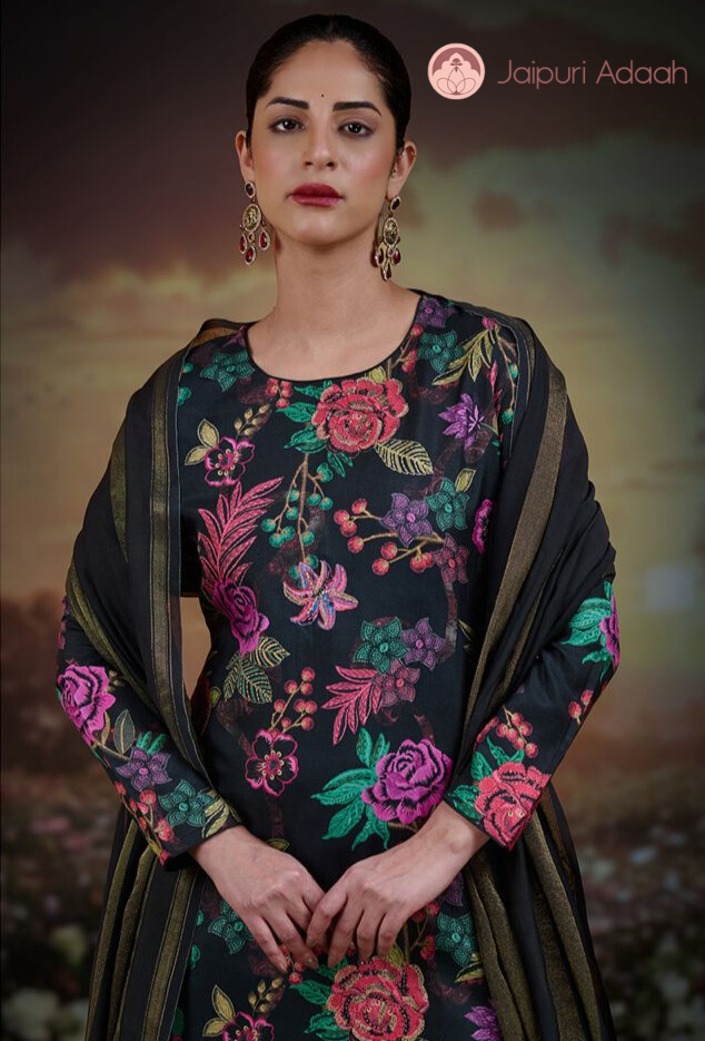 Sahara burgandy russian silk suit set with lace with zari dupatta
