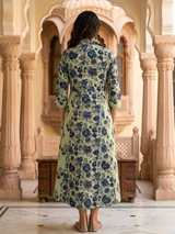 Meherzaad Mint Floral Elegance Cotton Dress