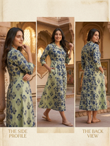 Meherzaad Mint Floral Elegance Cotton Dress