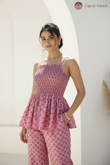 • Gulnaar Pink Smocked Peplum Co-Ord Set