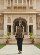 Black Botanica Digital Floral Short Kurti