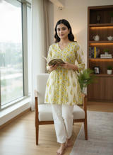 Aarika Mustard Meadow Printed Short Kurti