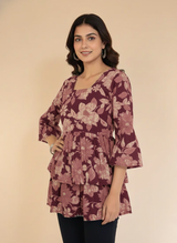 • Gulnaar Maroon Floral Peplum Style Kurti