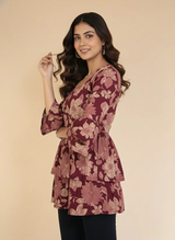 • Gulnaar Maroon Floral Peplum Style Kurti