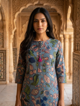 Meher Angoori Print Cotton Suit Set with Chanderi Dupatta