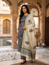 Meher Angoori Print Cotton Suit Set with Chanderi Dupatta