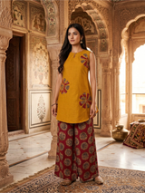 Zarika Mustard Bloom Cotton Kurta Pant Set
