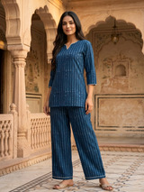 Noor-e-Sapphir Blue Ethnic Cotton Co-Ord Set