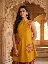 Zarika Mustard Bloom Cotton Kurta Pant Set