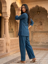 Noor-e-Sapphir Blue Ethnic Cotton Co-Ord Set