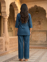 Noor-e-Sapphir Blue Ethnic Cotton Co-Ord Set