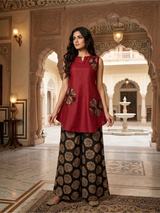Zarika Maroon Bloom Cotton Kurta Pant Set