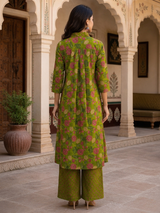 Mehreen Mehfil Green A line Style Cotton Suit Set with Dupatta