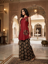 Zarika Maroon Bloom Cotton Kurta Pant Set