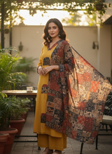 Saanvika Mustard Elegance Cotton Suit Set with Cotton Dupatta
