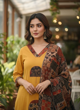 Saanvika Mustard Elegance Cotton Suit Set with Cotton Dupatta