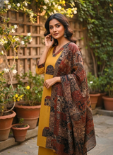 Saanvika Mustard Elegance Cotton Suit Set with Cotton Dupatta
