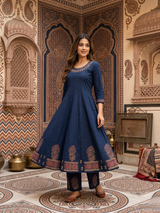 Viraasat Blue Heritage Cotton Suit Set with Cotton Dupatta