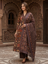 Rangrez Mehfil Kalamkari A-Line Cotton Suit Set with Cotton Dupatta