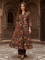 Rangrez Mehfil Kalamkari A-Line Cotton Suit Set with Cotton Dupatta