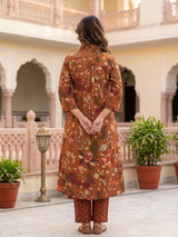 Zariya Rust Bloom A-Line Cotton Suit Set with Elegant Cotton Dupatta