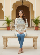 Ivory Elegance Embroidered Short Kurti